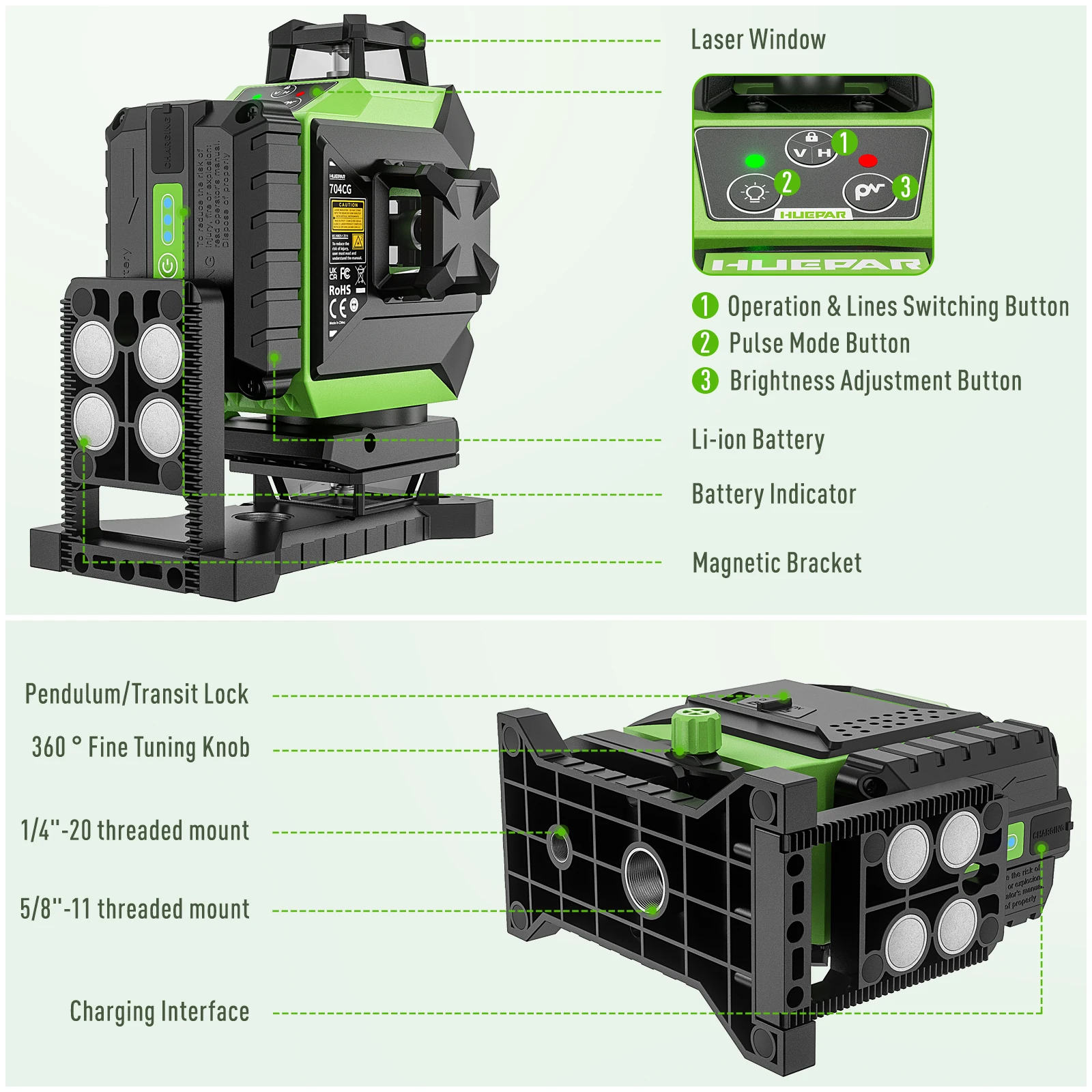 Huepar 704CG Digital 4D 16-Lin - Laser Level 16 Lines 4D Green ulasan dan harga